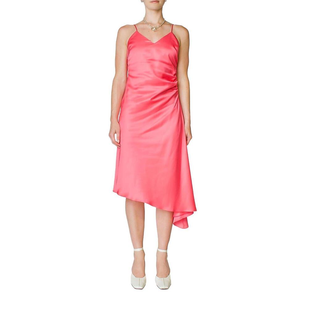 NEW MAISON MARGIELA side ruched dress in neon pink